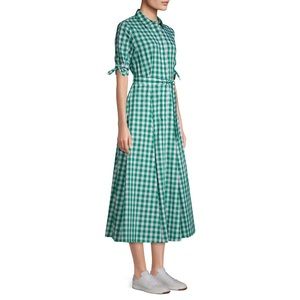 Calvin Klein Women's Green Checked Cotton Blend Shirtdress